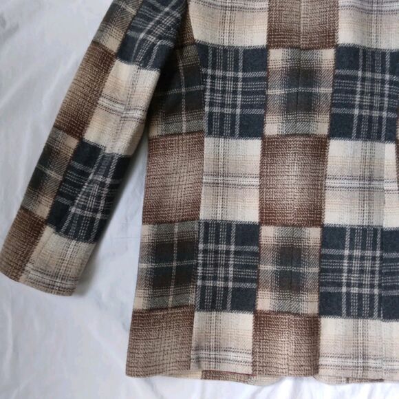 Vintage New York Style Wool Blend Patchwork Plaid Blazer Jacket Womens Small - Picture 11 of 12